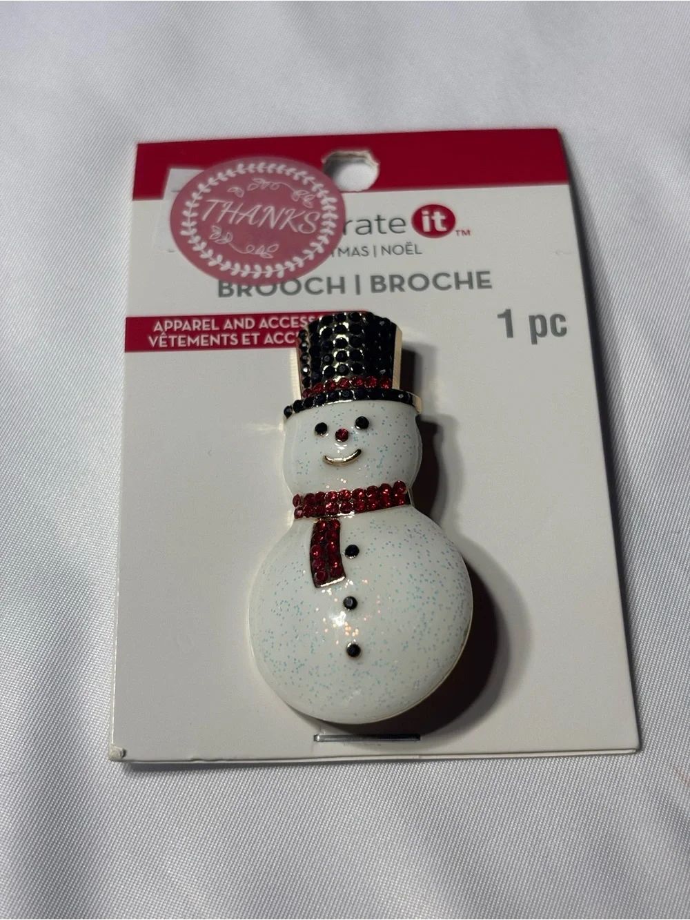 New Glitter Snowman Brooch with Red Accents
